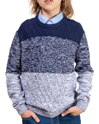 Image of BOBOYOYO Boys Sweaters 100% Cotton Cable Knit Kids Sweater Striped Pullover
