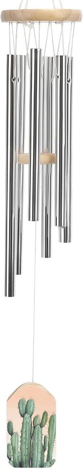 Outdoor Wind Chimes, Watercolor Green Cactus Printed Wind Chimes,Simple Wind Chimes,Curtain Wind Chimes for Home Decoration