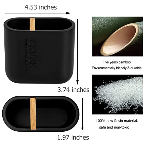 Rejomiik Toothbrush Holders Resin Bamboo Tooth Brushing Holder For Bathroom Countertop, Tooth Brush Storage Organizer Stand For Holds Toiletries And Beauty Accessories, Toothpaste, Razor, Matte Black #TOP2