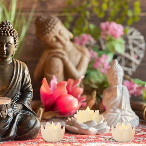Lacgo L01 6 Pcs Diwali Led Lotus Table Candles - 3’’ Lotus Lamps Electronic Buddhist Lights Battery Operated Buddha Flickering Warm White Lights thumb #4