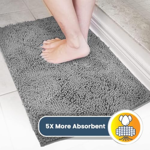 Image of Muddy Mat | Super Water Absorbent Door Mat Indoor, Microfiber Quick Dry Chenille Entryway Rug, Slip Resistant Front Door Mat, Indoor Mats for Entryway, Machine Washable Pet Rug, Light Grey 3ft x 5ft