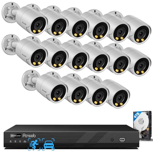 PANOOB 16�`�����l�� �Z�L�����e�B�J�����V�X�e�� �r�W�l�X�p 4K 16CH PoE NVR 4TB HDD 16x 5MP �L��IP PoE�J���� ���O �X�}�[�g�J���[�i�C�g�r�W���� �l�̎ԗ����m �}�C�N���� PB38F1616-5M