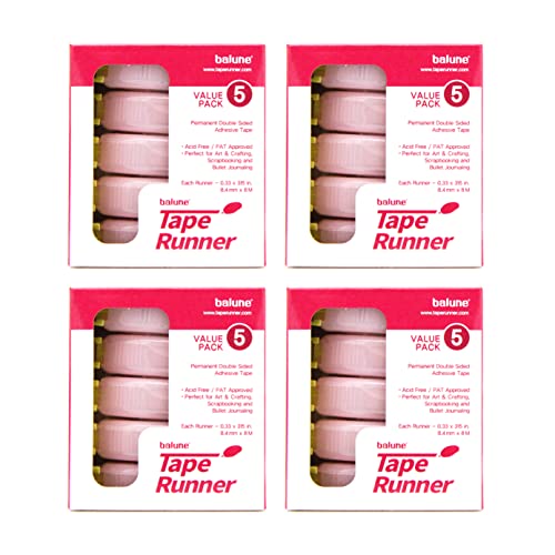 Tape Runner - Double Sided Adhesive with Dispenser Roller Included - Acid Free, Sticky, Clear &amp; Transparent - Ideal for Scrapbooking, Crafts &amp; More - Standard - (315 inches per cartridge) 20 Cartridge