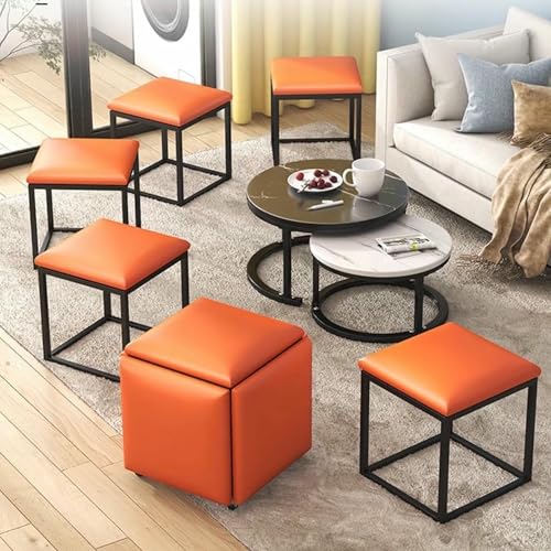 Chaise de cube ottoman modulable : 5 tabourets en cuir design - 8