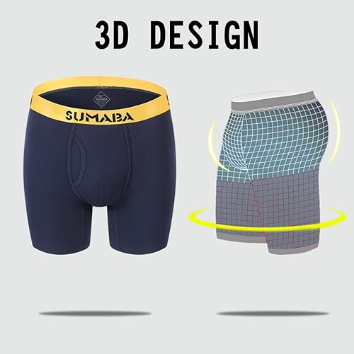 Vista 3 de SUMABA Calzoncillos tipo bóxer de pierna larga para hombre, con bolsa que no se sube, de bambú, transpirables