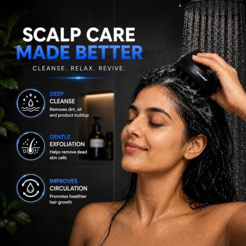 Image of MILDCARE Jumbo Scalp Massager Brush (Black) | Soft Silicone Shampoo Brush for Deep Scalp Cleaning, Gentle Exfoliation & Relaxing Head Massage | Hair Oil Massage & Dandruff Care | Wet & Dry Use Enhanced Hairwash | For Men & Women