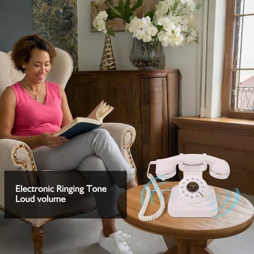 FESTRING Retro-Festnetztelefon mit Druckknopf-Wahl, Vintage-Telefon mit Einstellbarer Klingellautstärke und Wahlwiederholungsfunktion, Schnurgebundenes Retro-Telefon für Zuhause, Büro, Hotel (Weiß)