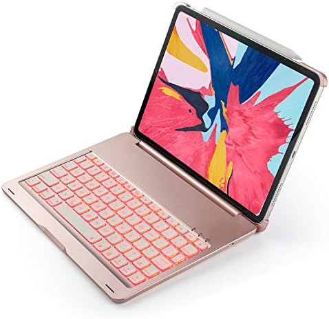 ONHI Wireless Keyboard Case for 2018 iPad Pro 11 Inch Keyboard Case Aluminum Shell Smart Folio Case with 7 Colors Back-lit, Auto Sleep/Wake, Silent Typing (11 Rose Gold)