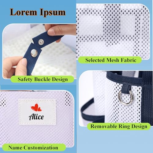 Personalized Beach Mesh Bag, Girls Travel Wash ToteBag, Custom Handle Sandproof Pool Bags with 8 Pockets4