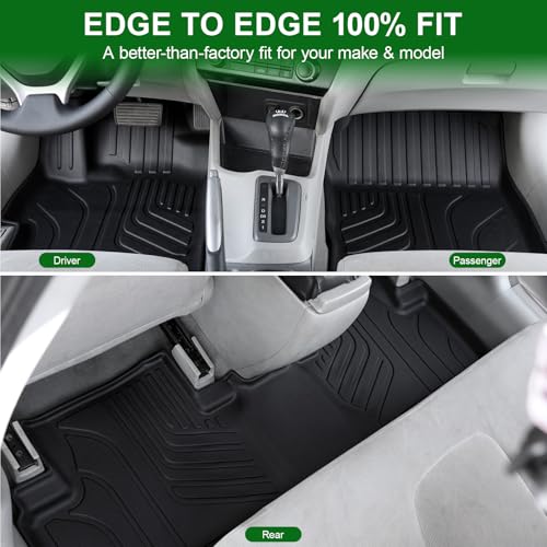 Image of Floor Mats for 2012-2015 Honda Civic Sedan & Sedan Si (Not for Coupe), TPE All Weather Durable Floor Liners Door Sill Guards for Honda Civic