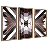flangairy Set of 3 Aztec Wall Decor, 20.9'x 9.8' Wood Western Wall Art, Native American Tribal Southwestern Modern Boho Southwest Living Room Bedroom Kitchen Bathroom Rustic Farmhouse Home Decorations