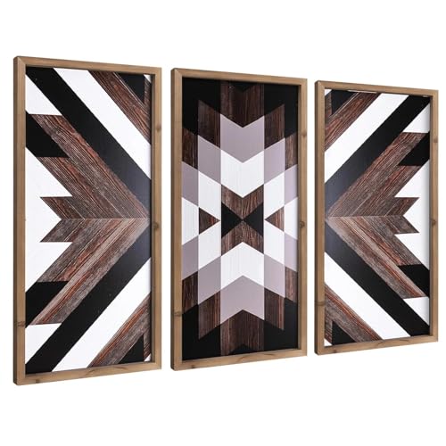 flangairy Set of 3 Aztec Wall Decor, 20.9"x 9.8" Wood Western Wall Art, Native American Tribal Southwestern Modern Boho Southwest Living Room Bedroom Kitchen Bathroom Rustic Farmhouse Home Decorations