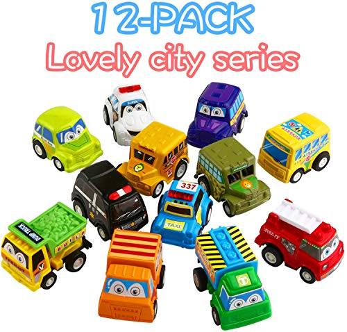 image for SHUTTLE GENIUS Toys Pull Back Vehicles, Car Toys with Play Mat, 12 Pcs