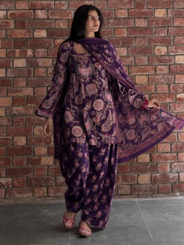 Image of ANNI Designer Farshi Salwar Suit for Women Cotton Printed | Kurta Dupatta Set for Woman | Straight Palazzo Outfit Square Neck Long Sleeve Ethnic Dress Stylish Womens Clothing