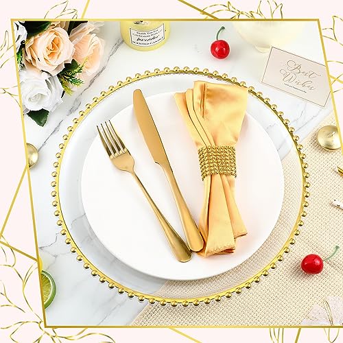 Uiifan 50 Set (100 Pcs) Clear Gold Charger Plates and Napkin Rings Set Including 13 Inch Plastic Beaded Rim Charger Plates Napkin Rings for Wedding Party Dinner Table Events Decoration - Image 5
