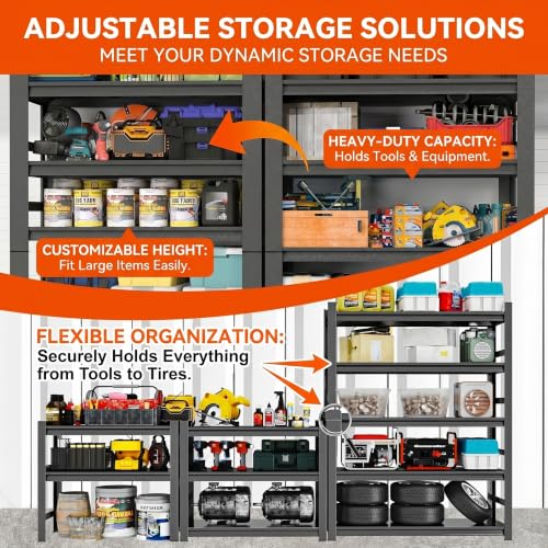 Image of Garage Shelving Unit, Heavy Duty Adjustable Storage Shelves, Metal & Wood Pantry Shelf Organizer, 2000 lbs Capacity Shelves for Heavy Tools and Equipment, 4Tier-23.6 inch Wx 11.8 inch Dx 45.7 inch H