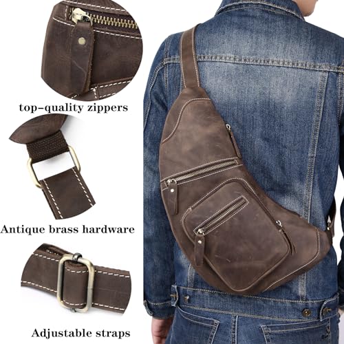 KPYWZER Genuine Leather Sling Bag for Men Women Shoulder Backpack Satchel Crossbody Chest Casual Outdoor Daypack4
