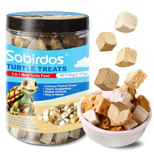 Sobirdos Golosinas de Tortuga, Alimento para Tortugas de Carne 3 En 1, Hecho con Carne Fresca, Pollo, Pato y Pescado Liofilizado, Proteínas Enriquecidas y Vitaminas (90 g / 3.17 Oz) (S, Pollo)