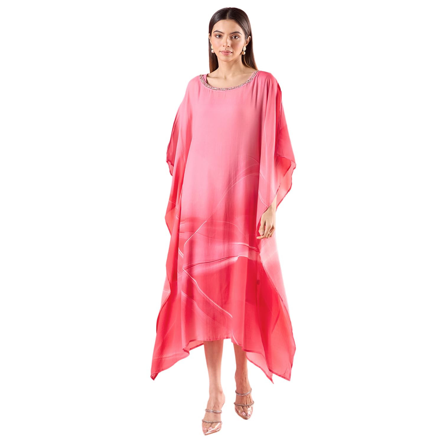 Navyasa Pink Liva Georgette Abstract Print Kaftan-image-28