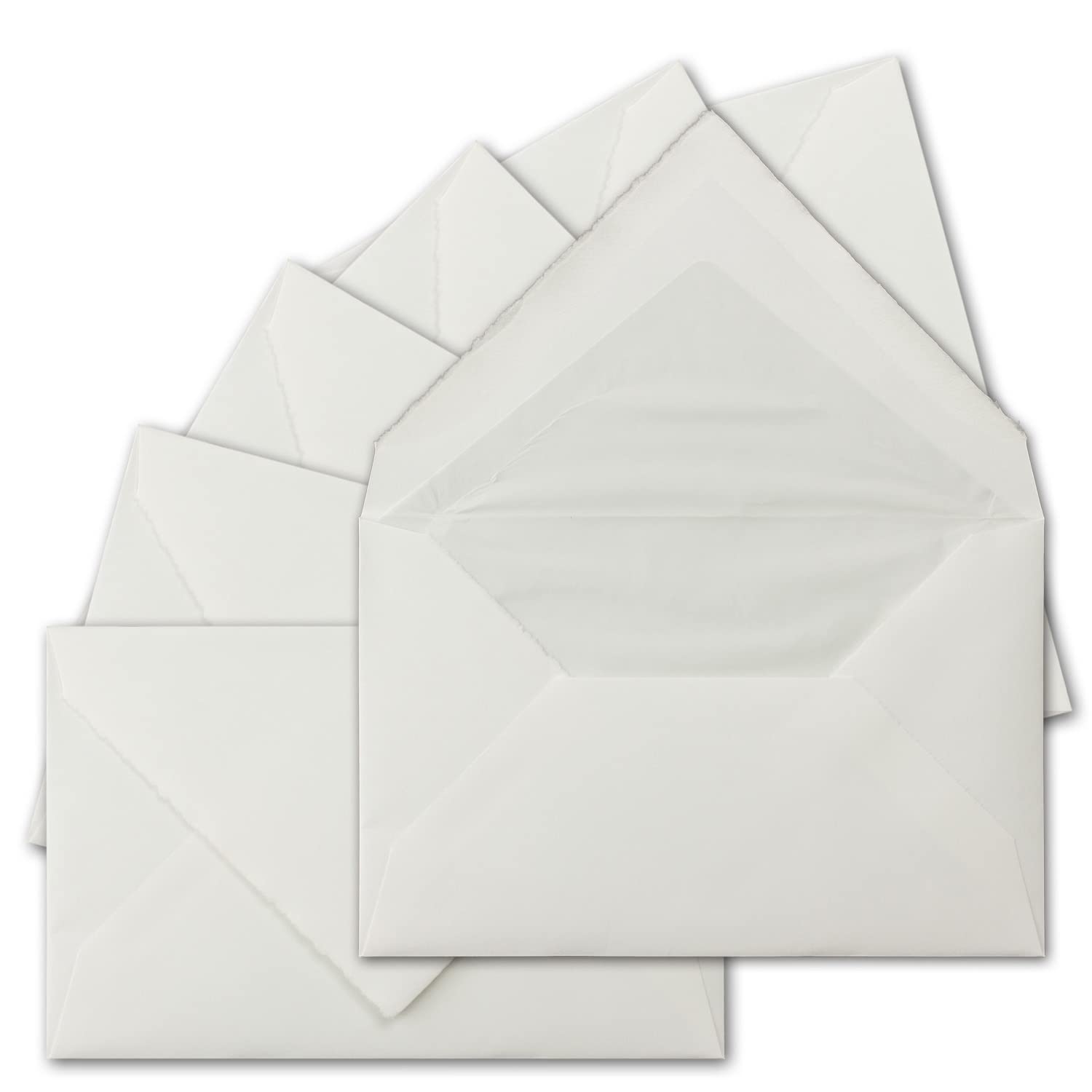 100x DIN A6 Vintage Faltkarten-Set mit gefütterten Briefumschlägen, Büttenpapier, 105 x 148 mm - quer-doppelt, Naturweiß - Karten aus Büttenpapier
