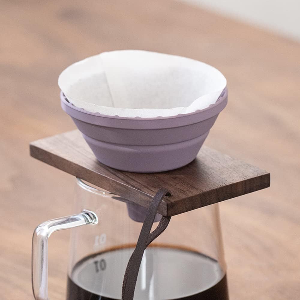 Pour Over Coffee Dripper,V60 and Cake Cup Filter Paper Silicone Coffee Funnel Filter,Reusable Dripper Coffee Filter with Wood Base Coffee Dripper Accessory for Coffee Pot Coffee Maker (Purple)