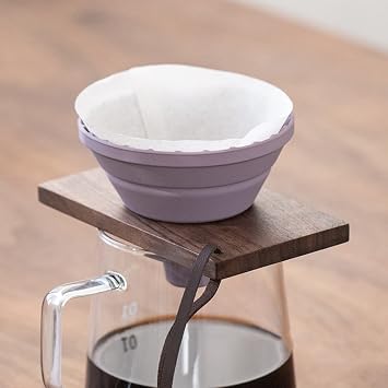 Pour Over Coffee Dripper,V60 and Cake Cup Filter Paper Silicone Coffee Funnel Filter,Reusable Dripper Coffee Filter with Wood Base Coffee Dripper Accessory for Coffee Pot Coffee Maker Purple