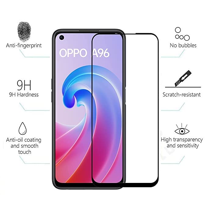 Image of Screen Protector for Oppo A96 (Black) Tempered Glass Edge-to-Edge 6D Screen Guard With Installation Kit
