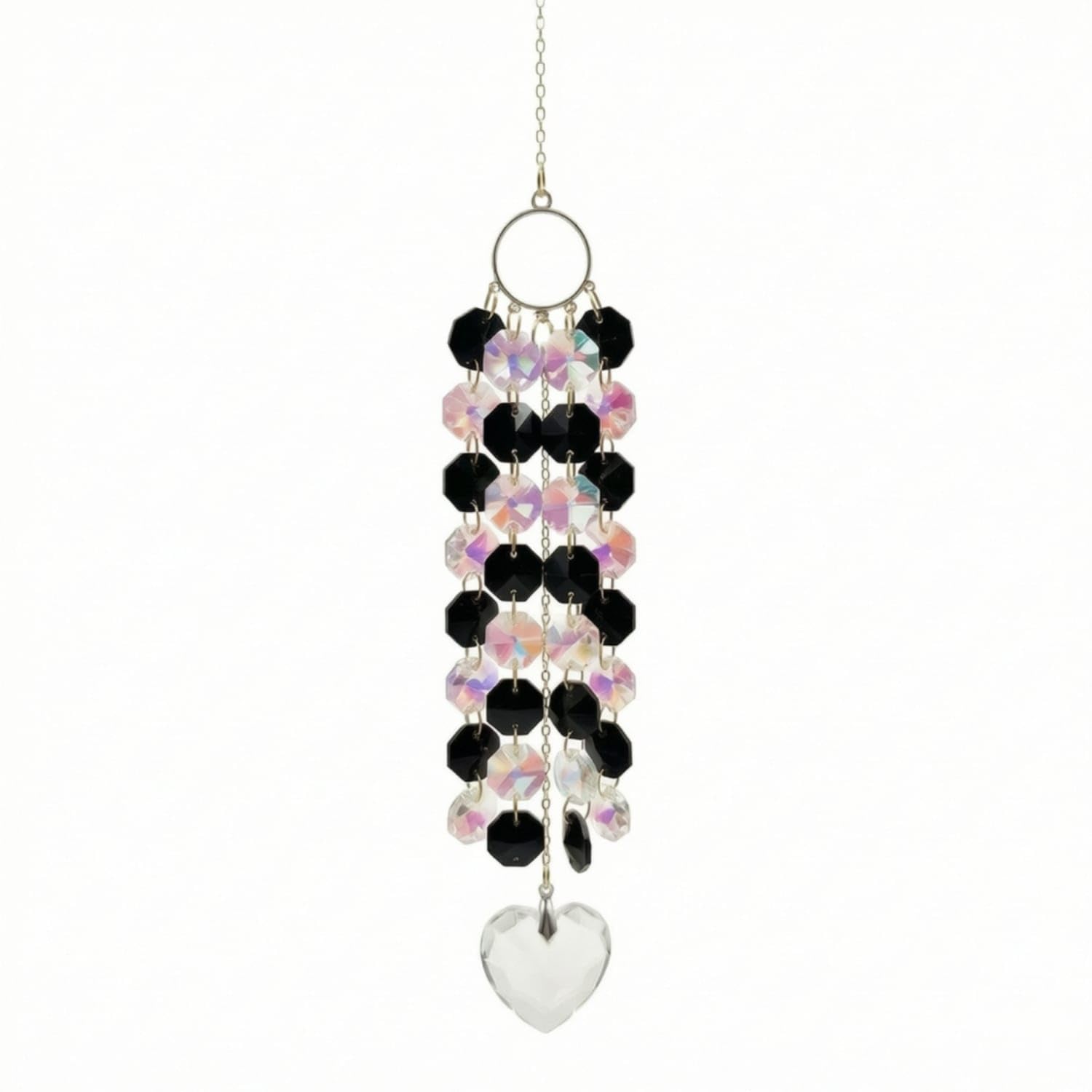 Faceted Crystal Suncatcher Rainbow Maker Suncatcher with Metal Chain Reflective Prism Ornament Sparkling for Window, Sunroom, Garden, Black, Circle Heart-image-18