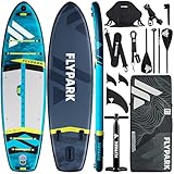 Flypark 10'8''x35'' Fishing Inflatable Paddle Board, Extra Wide SUP Paddleboard Inflatable, Fishing Stand Up Paddle Board, 2 Fish mounts, Rod Hold, Measurement, Kayak seat, Camera Mount Shoulder Strap