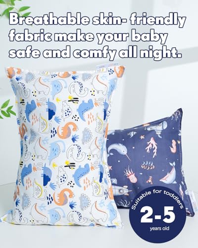 Image of ALVABABY Toddler Pillowcases 2 Pack Organic Cotton Fit 13 inchx 18 inch or 12 inchx16 inch Kids Pillow Cover Envelope for Girl Boy Travel(Pillowcase Only)