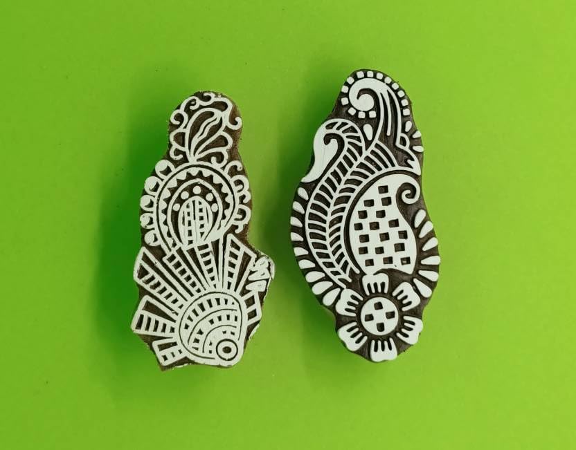 Image of RENIQ Wooden Printing Block for Fabric & DIY Craft | Handcrafted Indian Design Stamp for Textile, Pottery, Mehndi & Home Decor (Multicolor6)