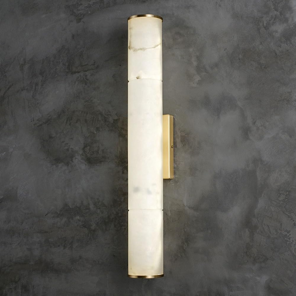 SMCCYYSD Natural Alabaster Wall Sconces, Cylindrical Stone Sconce, Spanish Marble Sconce Lamp Indoor, Long Tube Modern Sconces Lighting for Bathroom Living Room Bedroom Stairs Hallway(60cm)