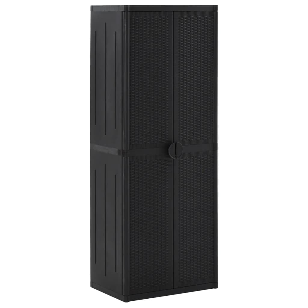 KOIECETA Gartenschrank Kunststoffschrank Haushaltsschrank Spindschrank Schrank Spind Terrassenschrank Balkonschrank Schwarz 65x45x172 cm PP Rattan