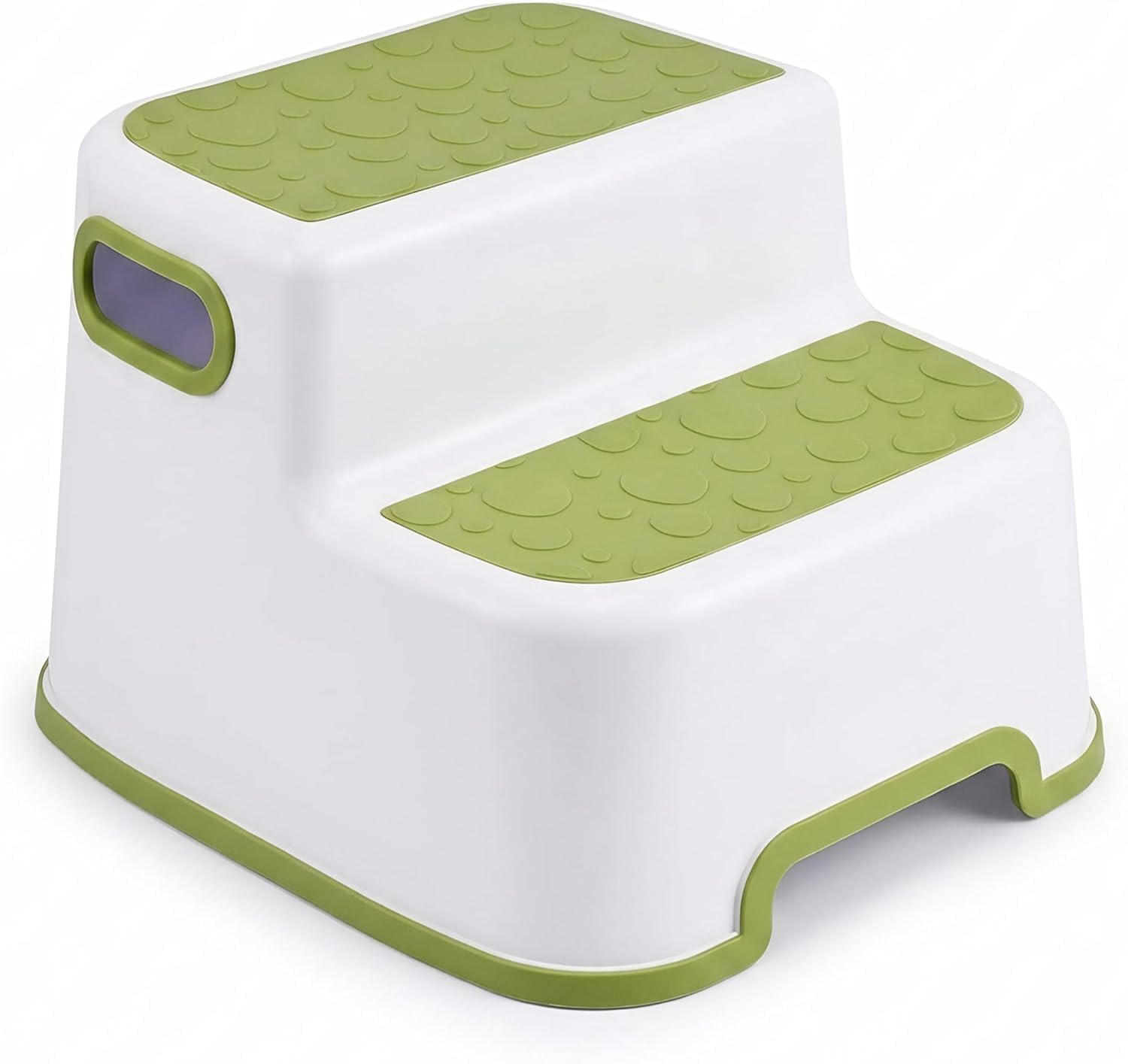 PRADICHI Double Step Stool for Kids - Non-Slip 2-Up Toddler Steps with Carry Handles - Sturdy Plastic Dual Height Bathroom Stool for Potty Training, Kitchen Sinks & Countertops (Green)