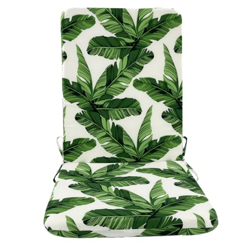 Garden Chair Cushions with Back 108 x 45 x 3cm High Back Outdoor Seat Pads with Ties Water Resistant Garden Furniture Cushions for Patio Rocking Chairs Sun Loungers Decking (Green_A)