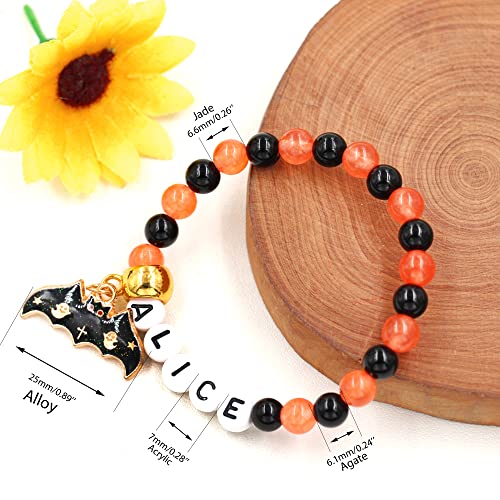 Image of Uloveido Black Orange Jade Charms Halloween Bracelets All Saints' Gift - DIY Customized Name Beaded Bracelet
