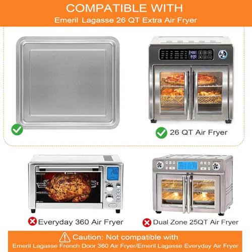 Image of ZuKaYeHome Air Fryer Replacement Parts for Emeril Lagasse 26 QT Extra Large Air Fryer, 12.2''x11.2'' Stainless Steel Air Fryer Tray Grill Pan Accessories Grill Plate Crisper Plate Rack