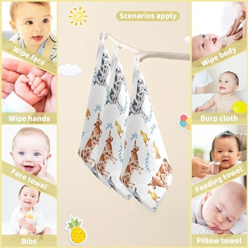 Image of vvfelixl Baby Muslin Washcloths Farm Animals Cows Duckling Baby Burp Cloths Cotton Baby Face Towel for Newborn Infants Boys Girls Soft and Absorbent 11.8 X 11.8 in, 3 Pack