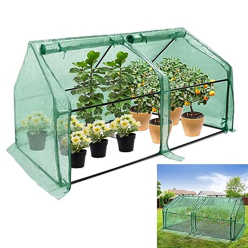 CEEDIR Gewächshaus für Tomaten Foliengewächshaus HDPE Treibhaus Tomatengewächshaus Frühbeet mit Fenster und Tür 180x90x90cm, Wärmeabdeckung, Grün