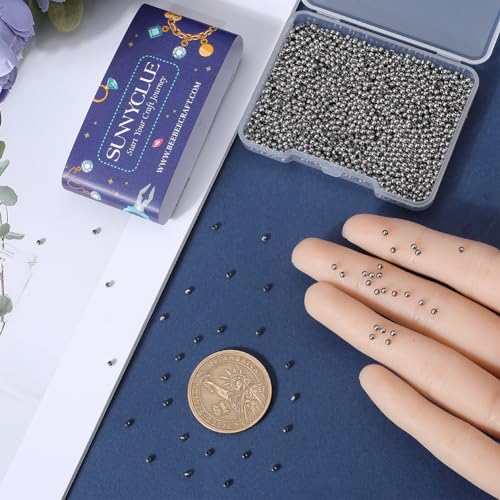 SUNNYCLUE 1 Box 3000Pcs Stainless Steel Beads Bulk 2mm Tiny Mini Round Bead Spacers Ball Beads Crimp Beads Seamed Rondelle Loose Spacer Beads for Jewellery Making Beading Kits DIY Bracelets Supplies - Image 3