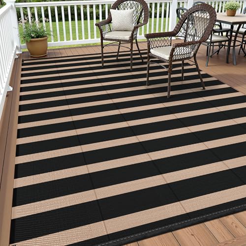 Vaukki Waterproof Outdoor Rug 5x8, Reversible Striped Patio