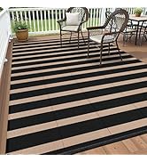 Vaukki Waterproof Outdoor Rug 5x8, Reversible Striped Patio Rug, Lightweight Plastic Straw Campin...