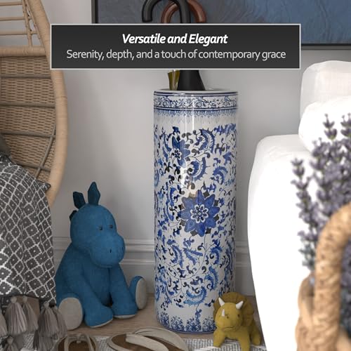 Red Lantern 24\" Floral Blue & White Porcelain Umbrella Stand
