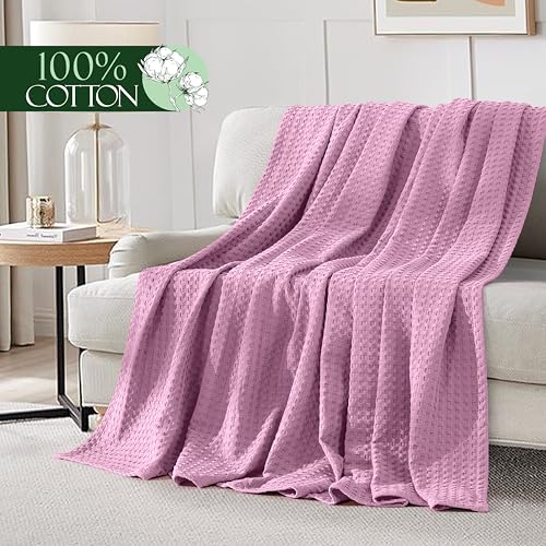 Image of Elegant Comfort Premium 100% Cotton Waffle Blanket - Lightweight Breathable Waffle Weave Bed Blanket - Soft and Warm All Season Blanket for Couch, Sofa and Bed, King Size 90x108 Inches, Lavender