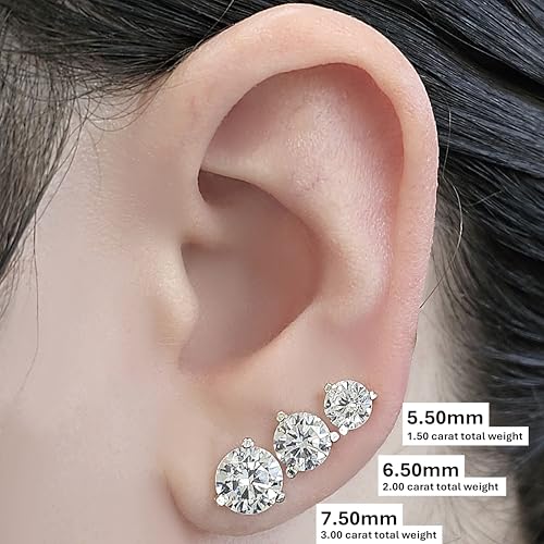 14K Gold Post & Sterling Silver Pure Brilliance Zirconia 3 Prong Martini Style Stud Earrings 1.0ct to 4ct3