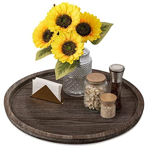 Extra Large Round Ottoman Tray: Hanobe Coffee Table Tray Rustic Serving Tray Farmhouse Wood Circle Trays Home Decor for Counter 60x 60cm Cover