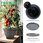 4 Pack 12 Inch Large Plant Pots, Plastic Flower Pot for Indoor & Outdoor with Drainage Holes & Saucer, Plaid Pattern Planters Garden Pots for Herbs Bronze - Image 3