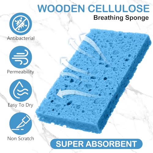 Image of Zhengmy 48 Pieces Sponges Bulk Sponges Kitchen Compressed Sponge Natural Dish Sponge Compressed Wood Pulp Cleaning Without Scratching for Kitchen Bathroom, 3.9 x 2.4 x 0.12 Inch (Blue)