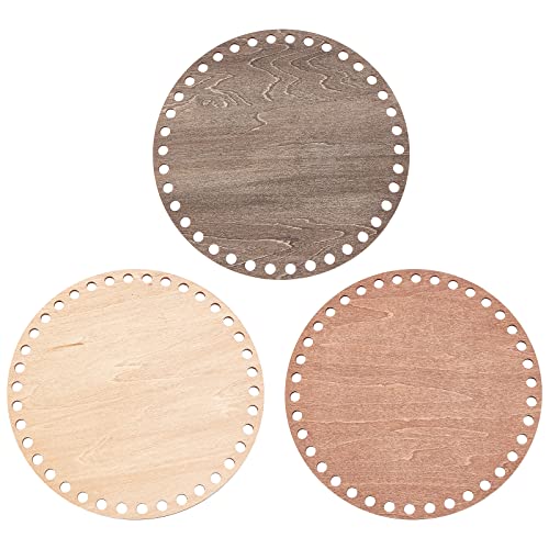 PH PandaHall 3 Colors Round Wooden Basket Bottoms 7.8" Crochet Basket Base Natural Blank Wood Bottom Base Shaper for DIY Basket Weaving Knitting Craft Home Decor