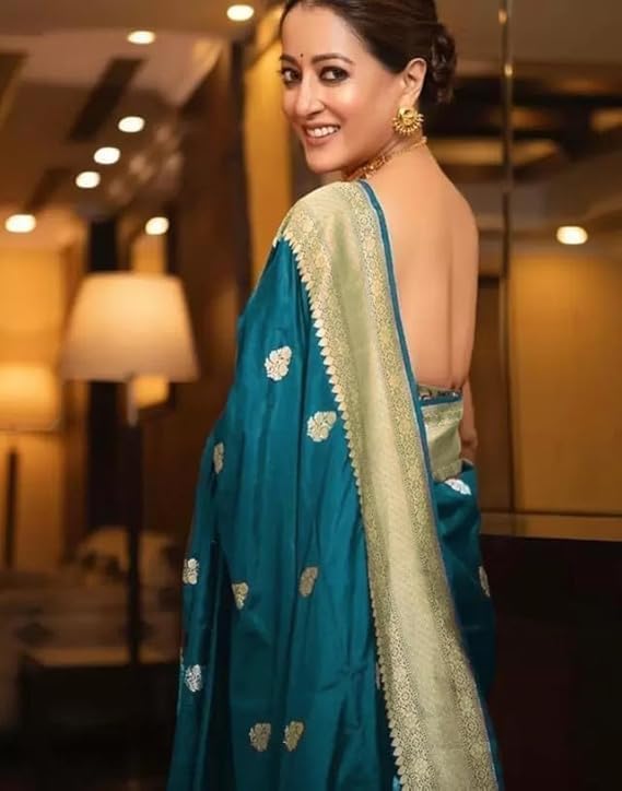 Women's Kanjivaram Silk Saree Jacquard Banarasi Sari With Blouse Piece For Wedding